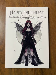 Birthday card, Daughter in-law birthday card, Goth Birthday card, Gothic Birthday card, Fairy Card, Daughter-in-law Card for her Birthday,