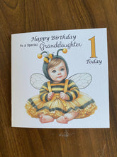 Load image into Gallery viewer, First Birthday card for Granddaughter, 1st birthday card for Granddaughter, cute bee birthday card, Granddaughter Birthday card, gift,
