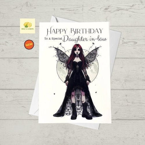 Birthday card, Daughter in-law birthday card, Goth Birthday card, Gothic Birthday card, Fairy Card, Daughter-in-law Card for her Birthday,