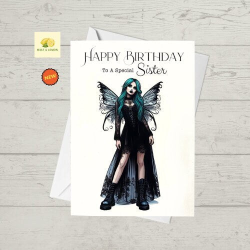 Birthday card, Sister birthday card, Goth Birthday card, Gothic Birthday card, Fairy Birthday Card, Card for her Birthday,