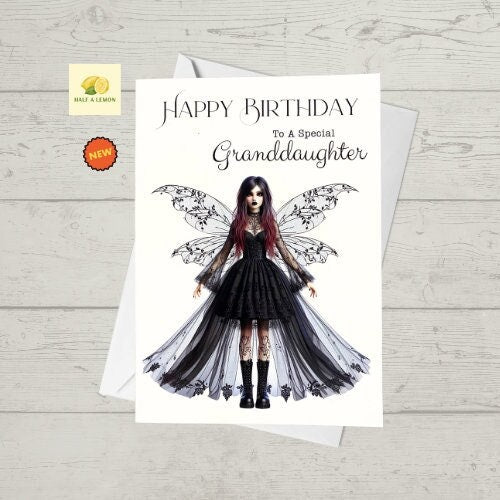 Birthday card, Granddaughter birthday card, Goth Birthday card, Gothic Birthday card, Fairy Birthday Card, Card for her Birthday,