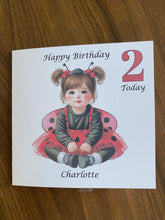 Load image into Gallery viewer, Birthday card for a girl, 2nd birthday card for a girl, Personalised, Ladybug birthday card, Second, Granddaughter, Daughter, Niece
