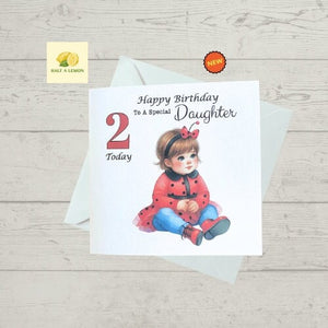 Daughter Card, Birthday card for a girl, 2nd birthday card for a girl, Ladybug birthday card, Second,  gift