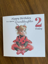 Load image into Gallery viewer, Granddaughter Card, Birthday card for a girl, 2nd birthday card for a girl, Ladybug birthday card, Second,  gift
