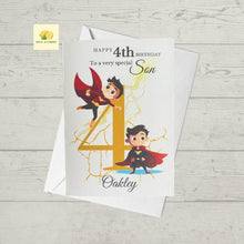 Load image into Gallery viewer, Son Birthday card, personalised card for Son, Superhero birthday card, choose age and add name, 3rd, 4th, 5th, 6th, 7th, 8th, 9th, 10th
