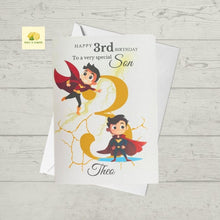 Load image into Gallery viewer, Son Birthday card, personalised card for Son, Superhero birthday card, choose age and add name, 3rd, 4th, 5th, 6th, 7th, 8th, 9th, 10th
