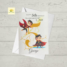 Load image into Gallery viewer, Son Birthday card, personalised card for Son, Superhero birthday card, choose age and add name, 3rd, 4th, 5th, 6th, 7th, 8th, 9th, 10th
