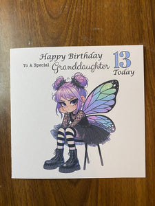 Granddaughter Card, card for Granddaughter, Grumpy Grunge Fairy, for any age, 10th, 11th, 12th, 13th, 14th, 15th, 16, 17th, 18th, gift