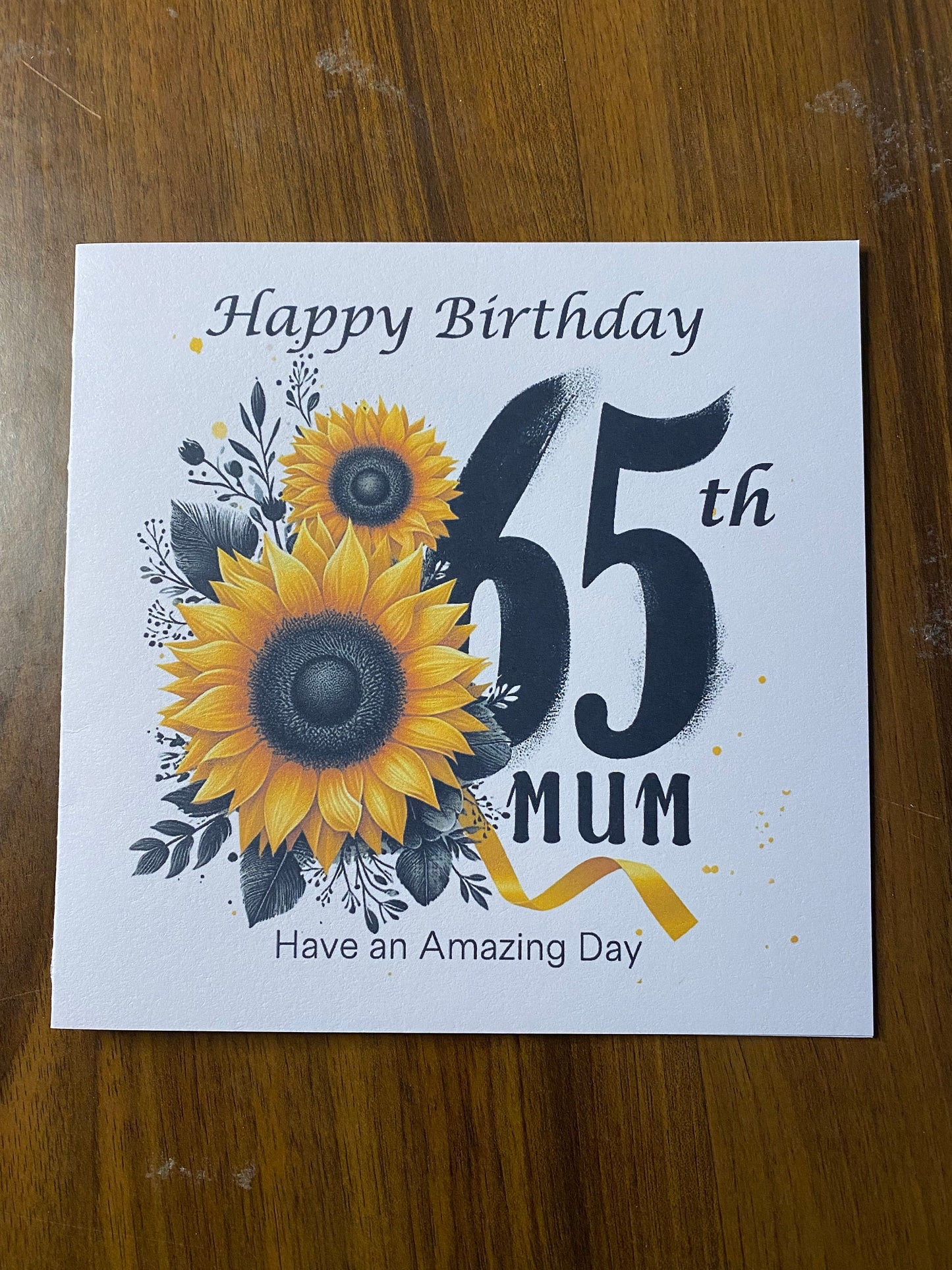 65th Birthday card for Mum, 65th Mum Birthday card, Birthday card, beautiful detailed Sunflowers wrapped around the number 65, gift,