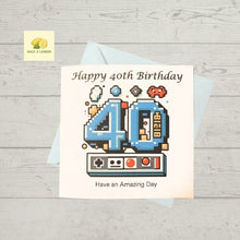 Load image into Gallery viewer, 40th Birthday card, Birthday card for 40th Birthday, Retro Games 40th Birthday card, born in 1984, video games birthday card, gift, forty
