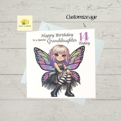 Granddaughter Card, card for Granddaughter, Happy Grunge Fairy, for any age, 10th, 11th, 12th, 13th, 14th, 15th, 16, 17th, 18th, gift