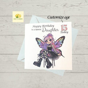 Daughter Card, card for daughter, Happy Grunge Fairy, for any age, 10th, 11th, 12th, 13th, 14th, 15th, 16, 17th, 18th, gift