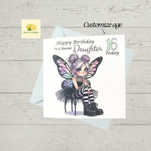 Daughter Card, card for daughter, Grumpy Grunge Fairy, for any age, 10th, 11th, 12th, 13th, 14th, 15th, 16, 17th, 18th, gift