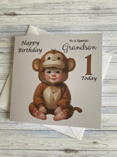 Load image into Gallery viewer, First Birthday card for Grandson, 1st birthday card for Grandson, Cheeky Little Monkey birthday card, Grandson Birthday card, gift,
