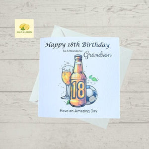 18th Birthday card for Grandson, beer and football themed Birthday card