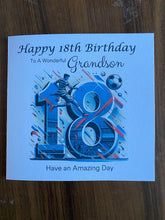 Load image into Gallery viewer, 18th Birthday card for Grandson, football themed Birthday card, birthday gift
