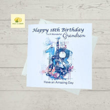 Load image into Gallery viewer, 18th Birthday card for Grandson, Grandson 18th Birthday, Rock Music themed Birthday card, birthday gift, 18th gift,
