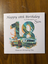 Load image into Gallery viewer, 18th Birthday card for Son, Son 18th Birthday, Car themed Birthday card, birthday gift, 18th gift,
