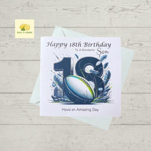 Load image into Gallery viewer, 18th Birthday card for Son, Son 18th Birthday, Rugby themed Birthday card, birthday gift, 18th gift,
