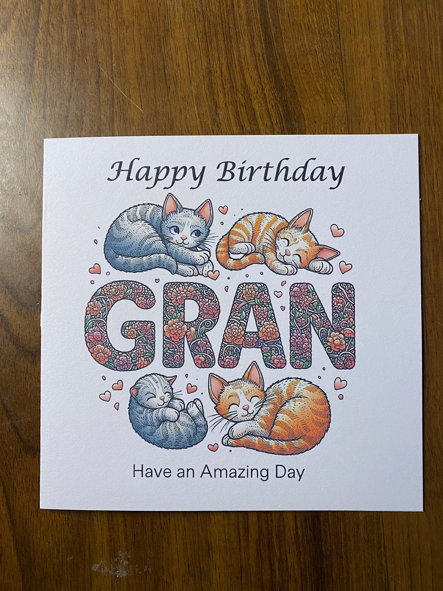 Birthday card for Gran, Gran Birthday card, Birthday card, with cute cats curled up around the word Gran, gift, Cat card,