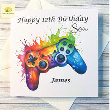 Load image into Gallery viewer, Son Personalised Birthday Card featuring a Video Games Controller in bright vivid design, Add ANY AGE and name, gift, Son Birthday card,
