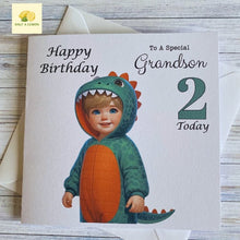 Load image into Gallery viewer, Grandson Card, Grandson Birthday card, Birthday card, 2nd birthday card for a boy, Dinosaur, birthday card, Second, gift
