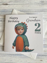 Load image into Gallery viewer, Grandson Card, Grandson Birthday card, Birthday card, 2nd birthday card for a boy, Dinosaur, birthday card, Second, gift
