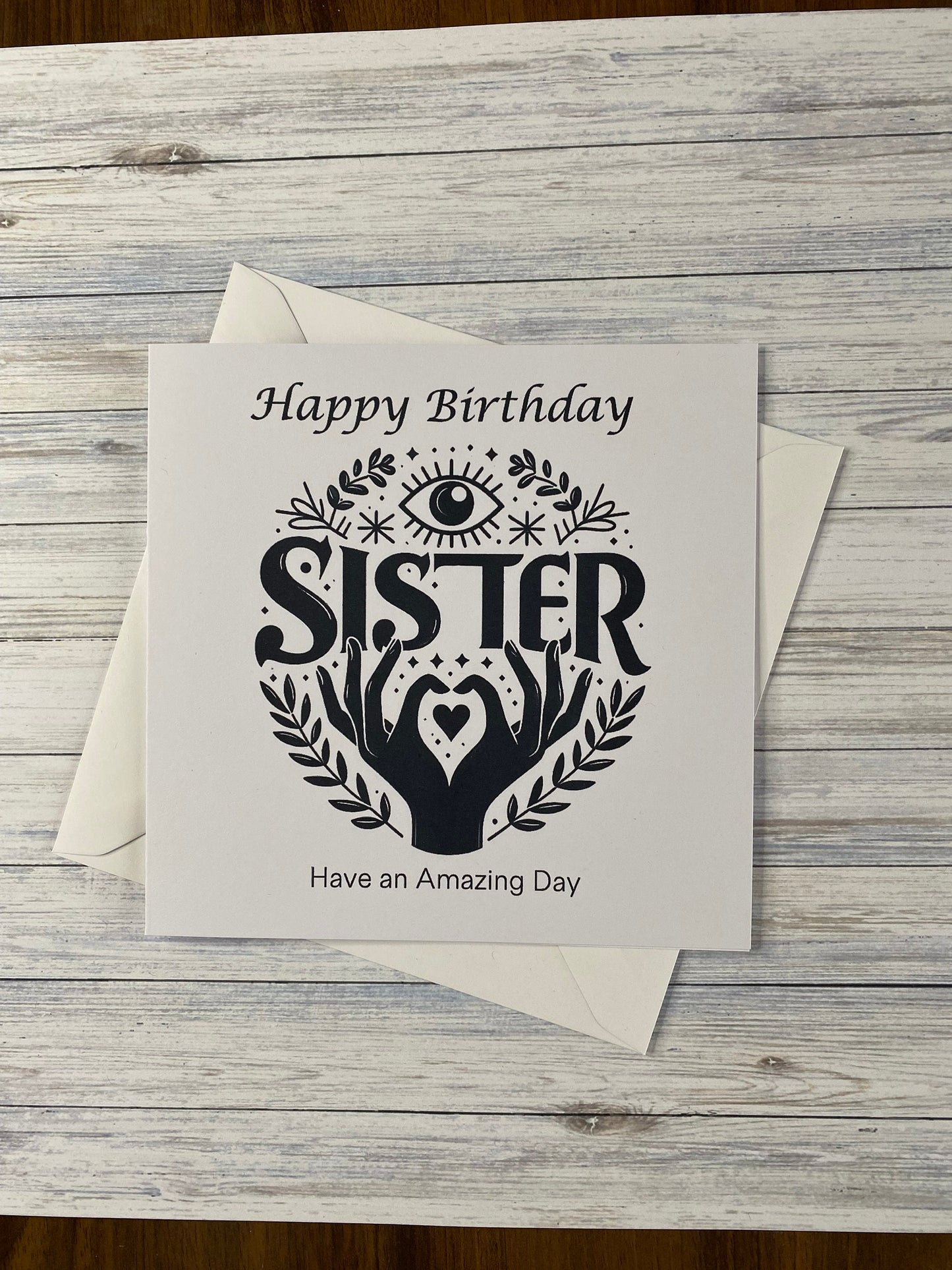 Birthday card for Sister, Sister Birthday card, cards for her, monochrome, black and white, gothic, tattoo, alternative, symbolic, gift