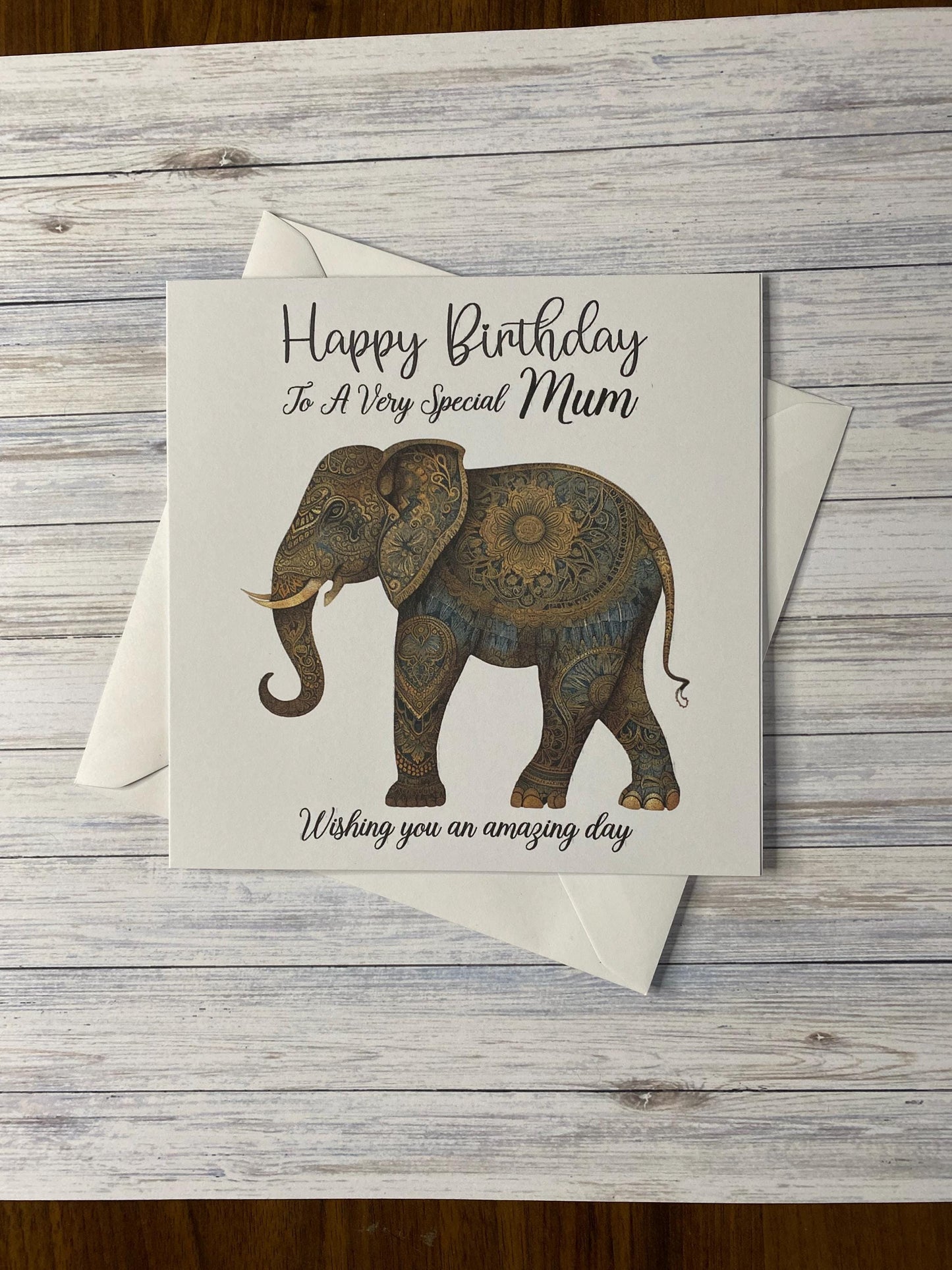 Birthday card for Mum, Mom, Mam, Nan, Nannie, Gran, Wife, Daughter, Daughter-in-law, Sister, Niece, cards for her, Henna Elephant card, gift