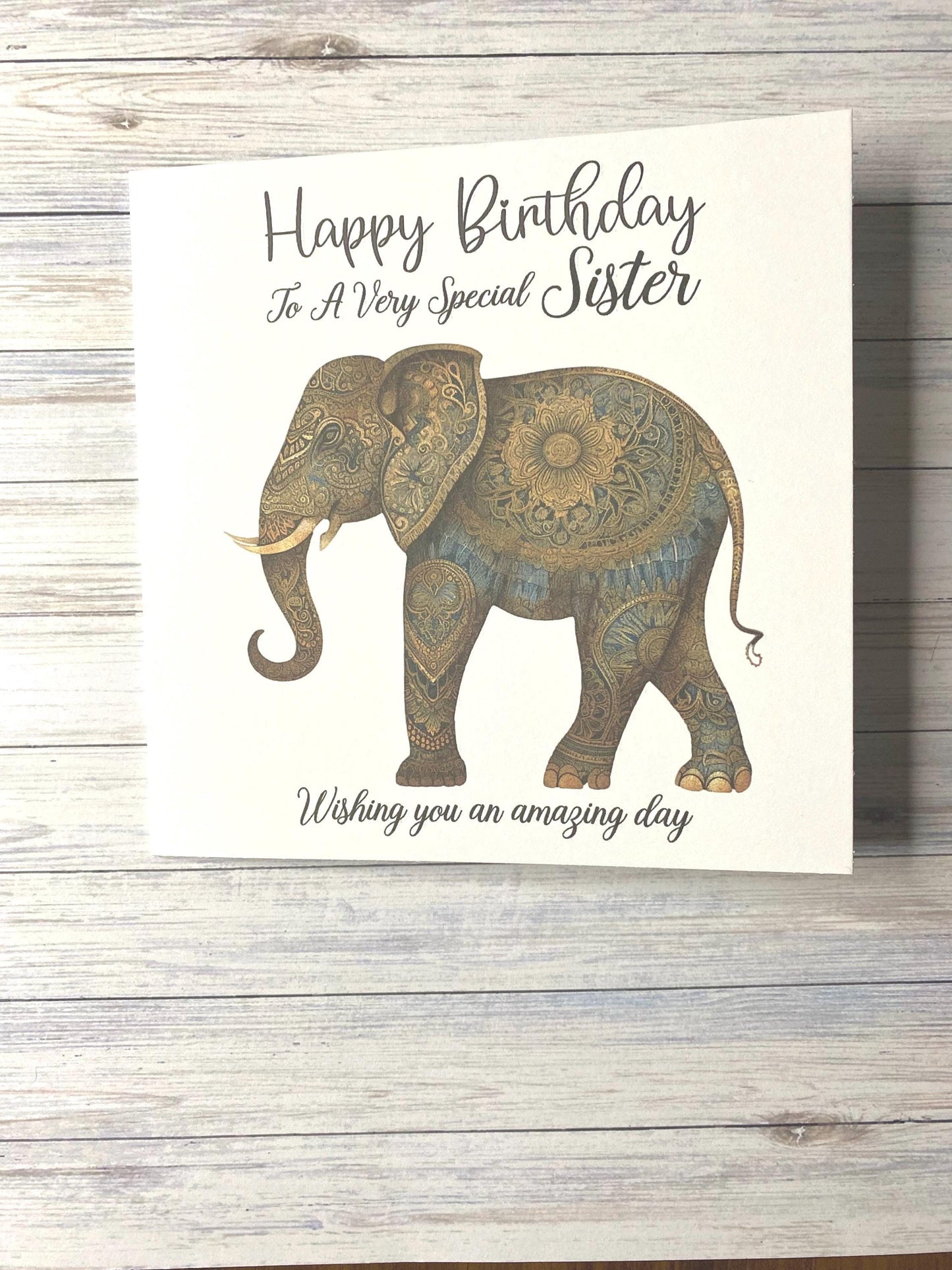 Birthday card for Mum, Mom, Mam, Nan, Nannie, Gran, Wife, Daughter, Daughter-in-law, Sister, Niece, cards for her, Henna Elephant card, gift