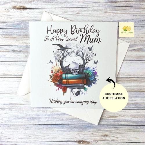 Birthday card for Mum, Mom, Mam, Nan, Nannie, Gran, Daughter, Daughter-in-law, Wife, Sister, Niece, cards for her, gothic, alternative, gift