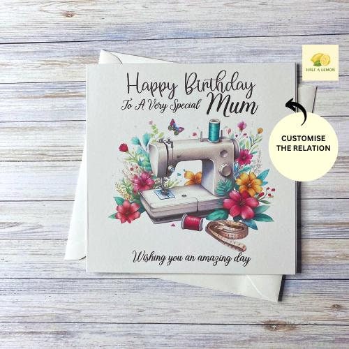 Birthday card for Mum, Mom, Mam, Nan, Nannie, Gran, Wife, Daughter, Daughter-in-law, Sister, Niece, cards for her, Sewing card, gift