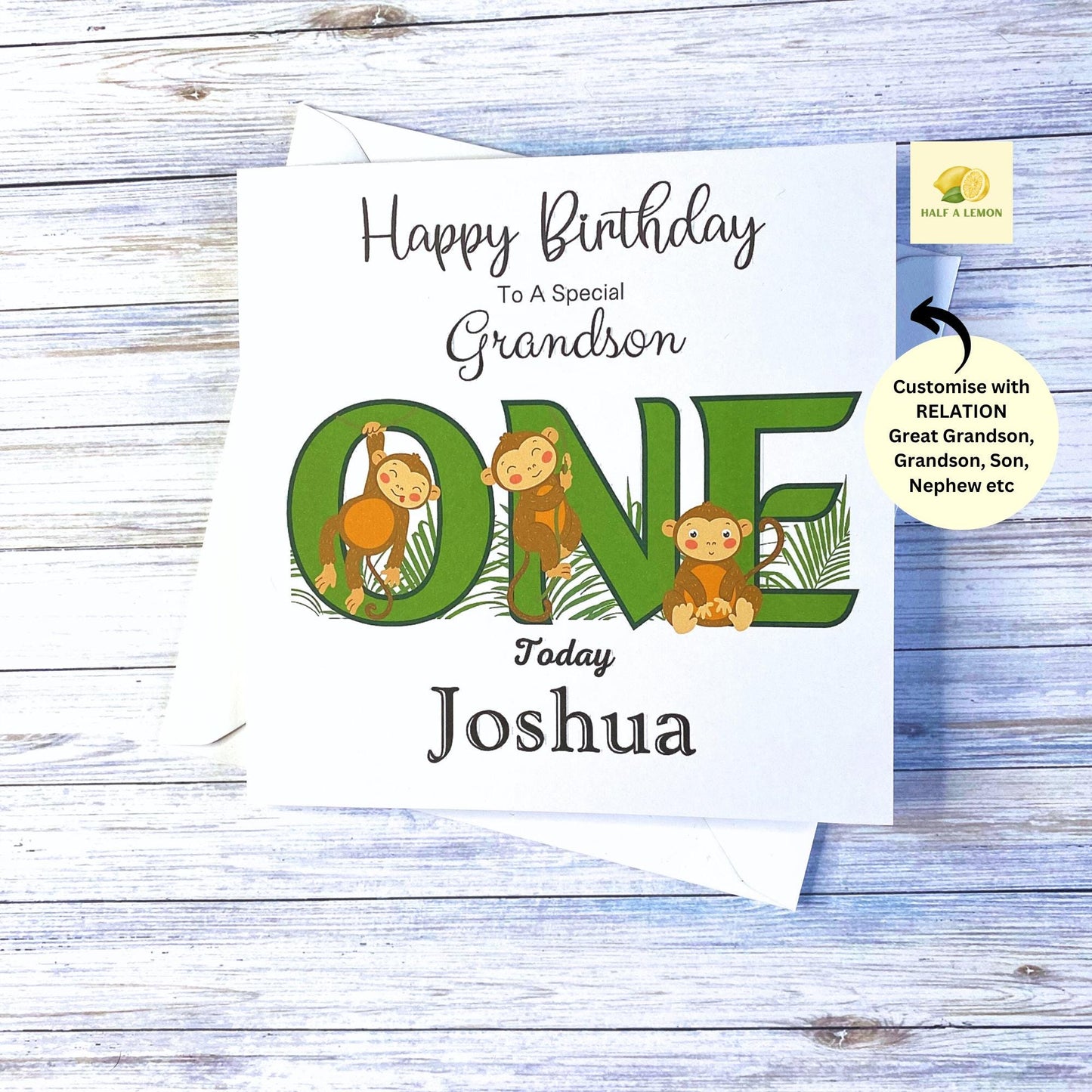 First Birthday card, can be for ANY Relative, Personalise with Name, Great Grandson, Grandson, Son, Great Nephew, Nephew, Brother, gift