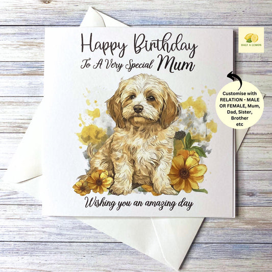 Birthday card with a cute Cavachon, dog birthday card for Sister, Brother, Niece, Friend, Son, Mum, Dad, Nan, Grandad, gift,