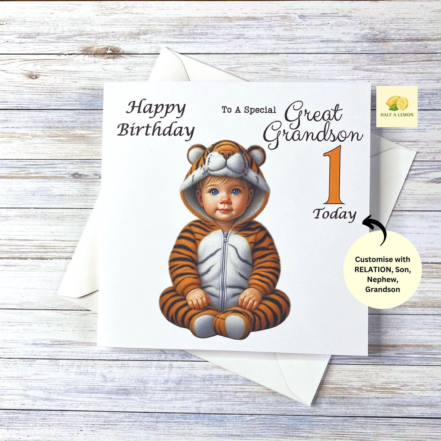 First Birthday card Great Grandson, 1st birthday card Grandson, Great Grandson, Son, Nephew, tiger birthday, blonde hair, blue eyes, gift,