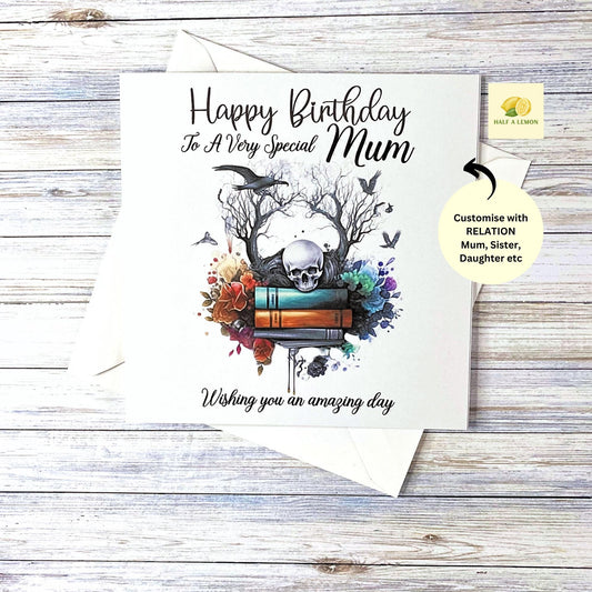 Birthday card for Mum, Mom, Mam, Nan, Nannie, Gran, Daughter, Daughter-in-law, Wife, Sister, Niece, cards for her, gothic, alternative, gift
