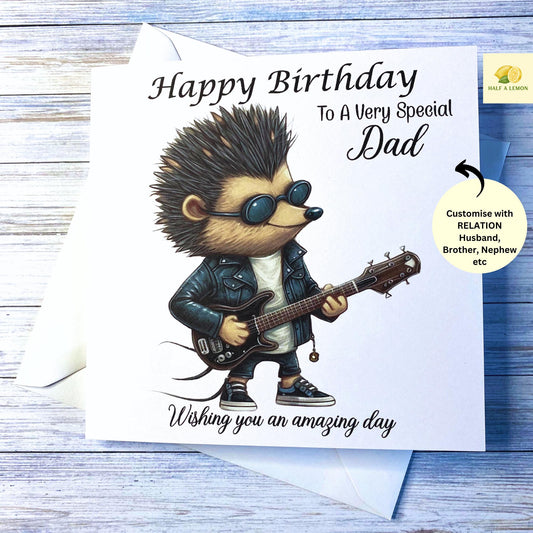Birthday card, for Son, Brother, Nephew, Grandson, Boyfriend, Husband, Birthday Gift, Guitar playing Hedgehog, card for, for him, gift, rock