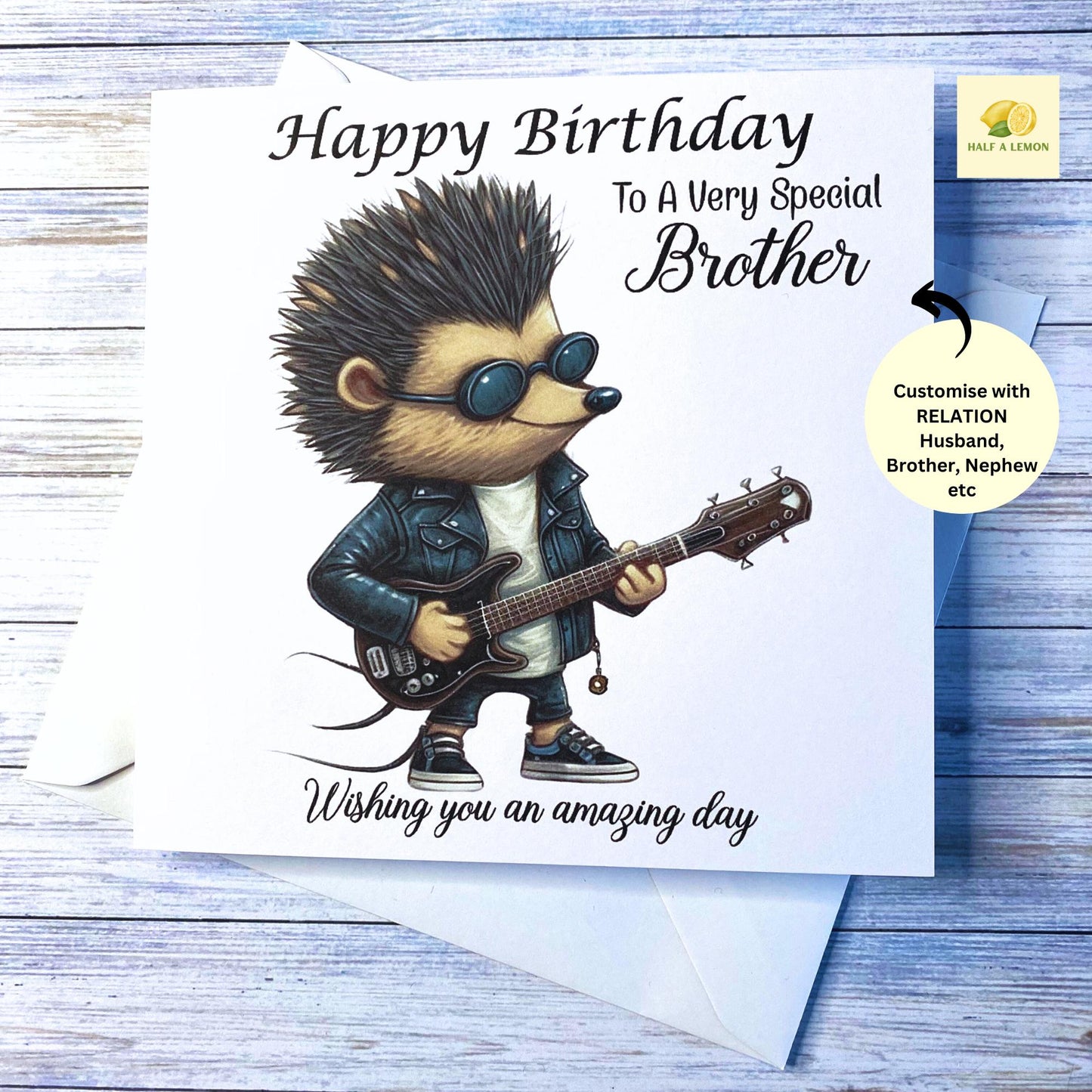 Birthday card, for Son, Brother, Nephew, Grandson, Boyfriend, Husband, Birthday Gift, Guitar playing Hedgehog, card for, for him, gift, rock