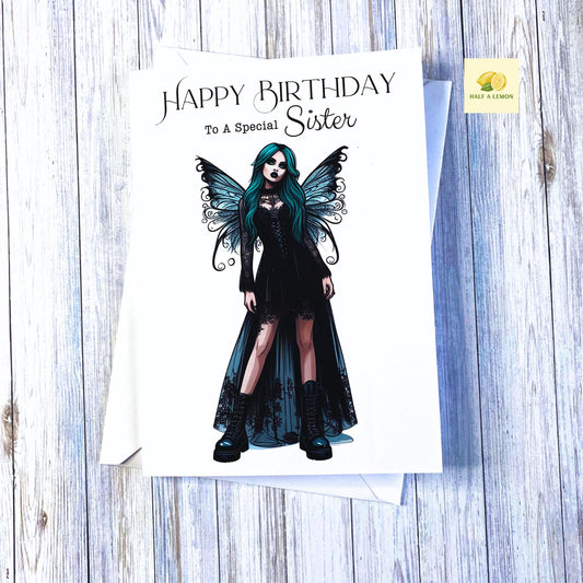 Birthday card, Sister birthday card, Goth Birthday card, Gothic Birthday card, Fairy Birthday Card, Card for her Birthday,