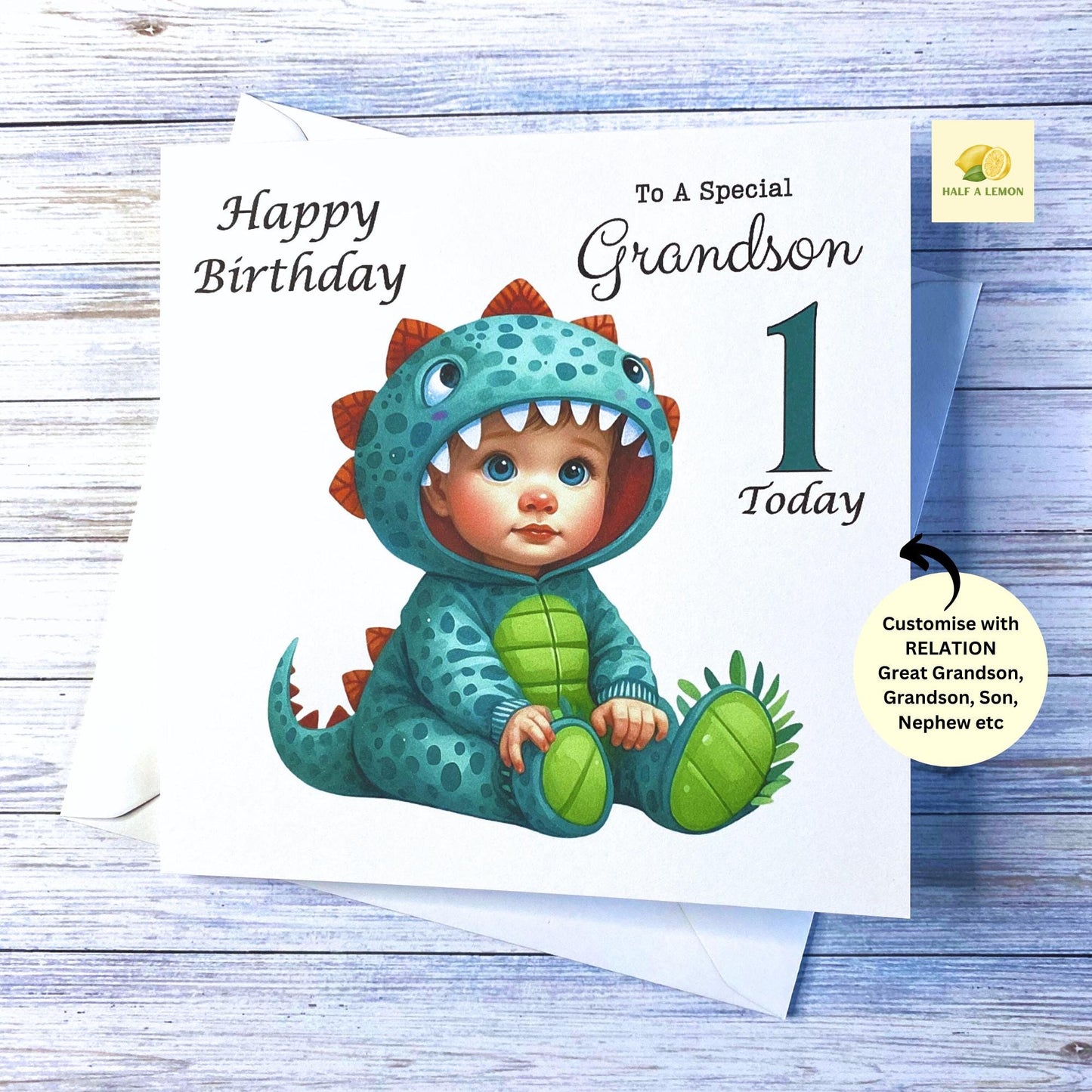 First Birthday card for Grandson, 1st birthday card for Grandson, Great Grandson, Son, Nephew, Great Nephew, dinosaur, One Today, gift, him