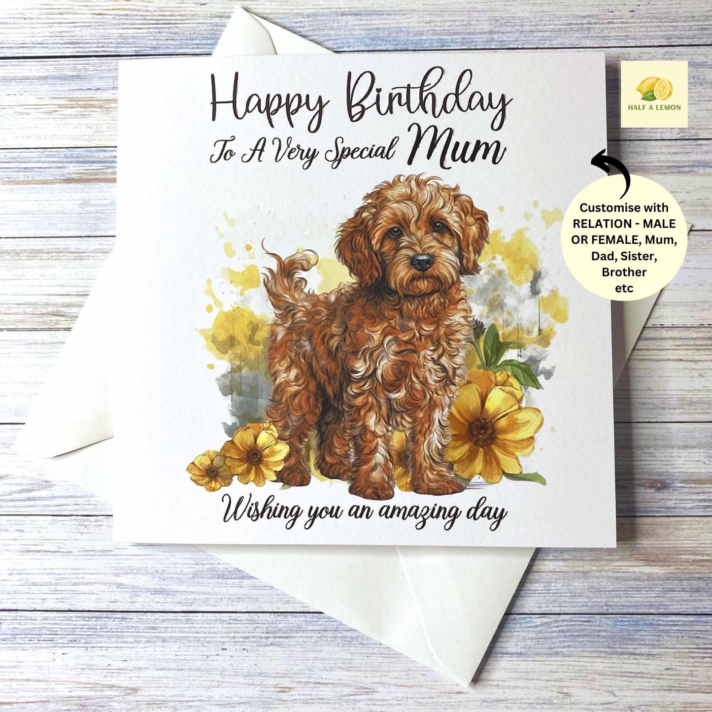 Birthday card with a cute Cockapoo dog, dog birthday card, for Sister, Brother, Niece, Friend, Son, Mum, Dad, Nan, Grandad, gift,