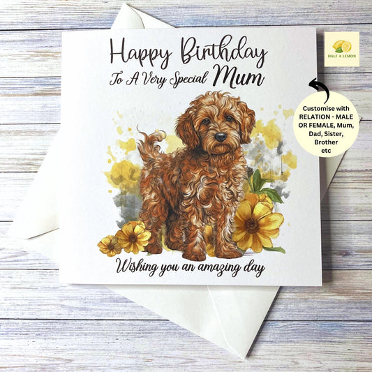 Birthday card with a cute Cockapoo dog, dog birthday card, for Sister, Brother, Niece, Friend, Son, Mum, Dad, Nan, Grandad, gift,