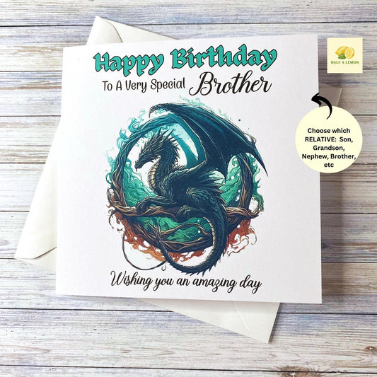 Birthday card, for Son, Brother, Nephew, Grandson, Boyfriend, Husband, Birthday Gift, Mystical Dragon, card for, card for him, gift,