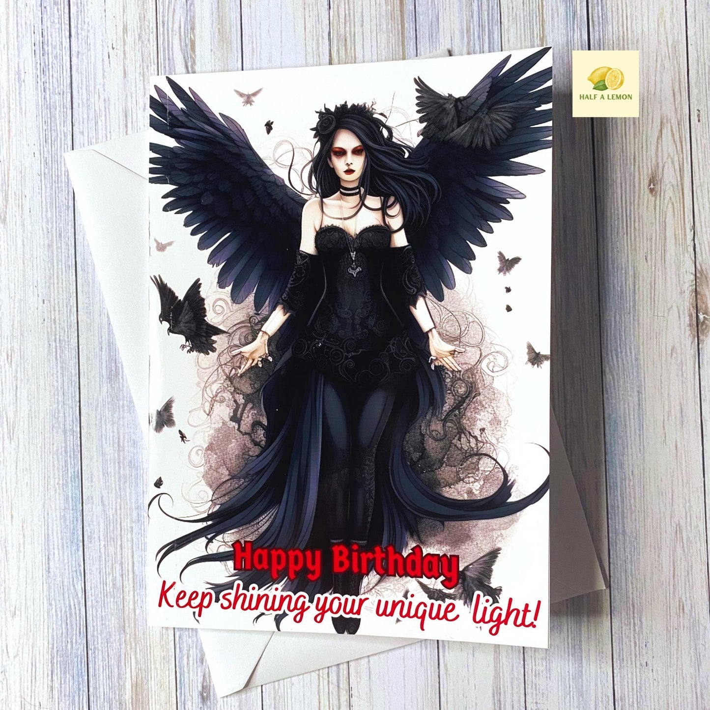 Goth Birthday card, Gothic Birthday card, Fairy birthday card, Gothic Fairy Birthday Card, Card for her Birthday, Alternative, Raven, gift