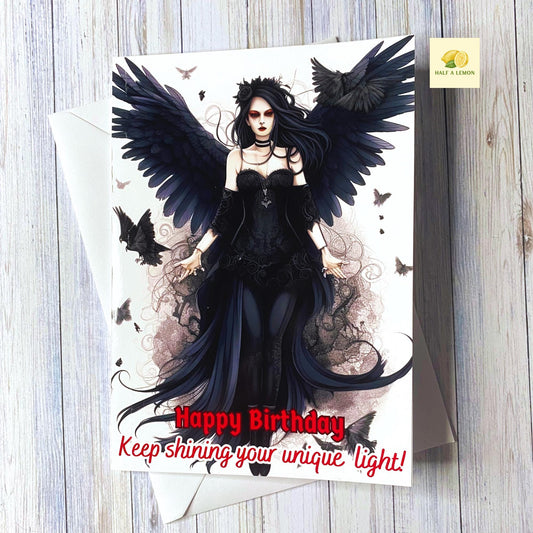Goth Birthday card, Gothic Birthday card, Fairy birthday card, Gothic Fairy Birthday Card, Card for her Birthday, Alternative, Raven, gift
