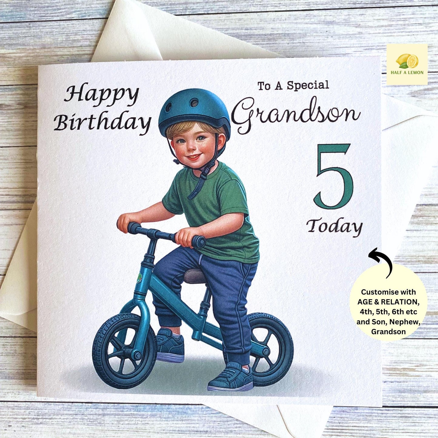 Birthday card, for ANY Relation and ANY Age, Little boy on Balance Bike, gift, Great Grandson, Son, Grandson, Great Nephew, for him, Nephew,