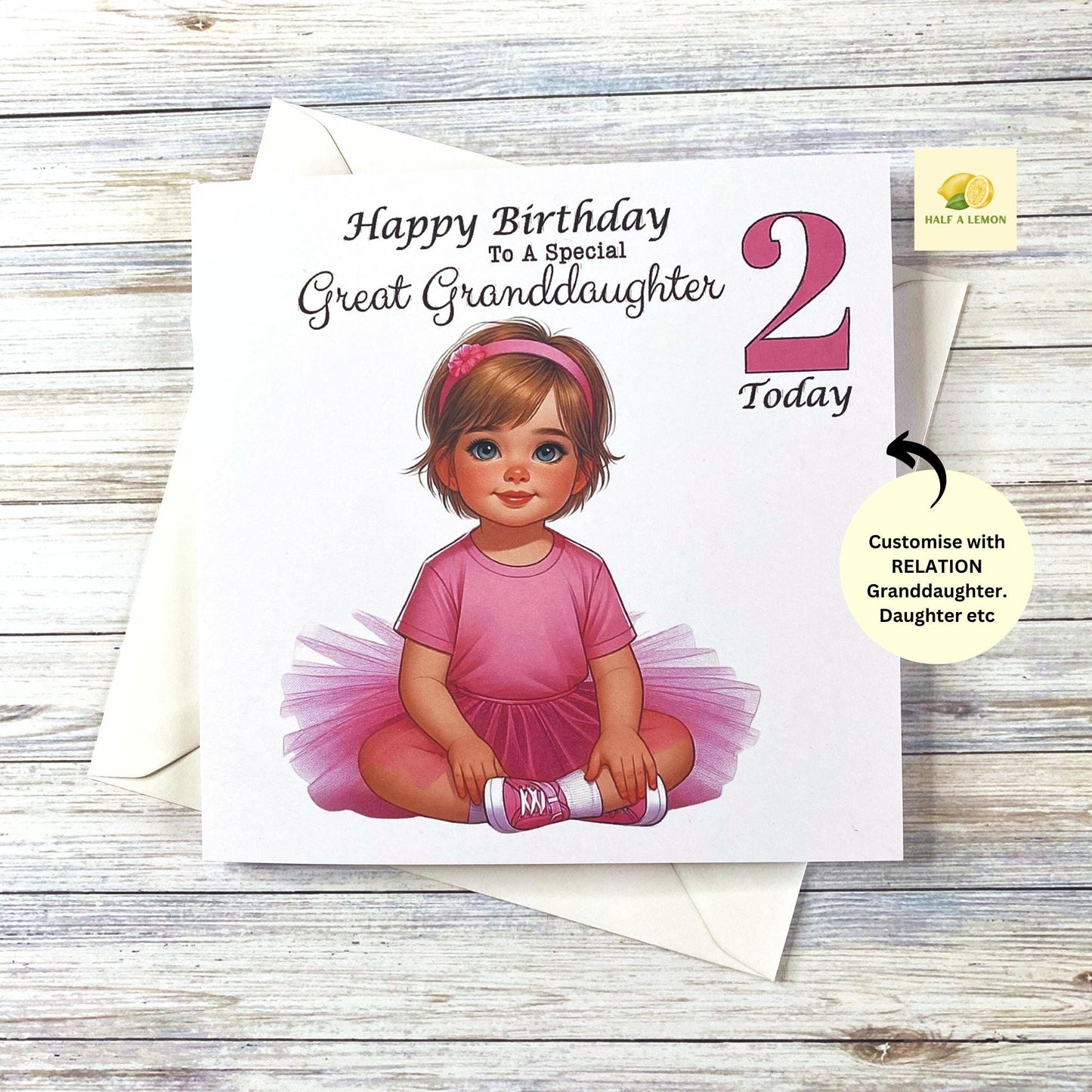 2nd Birthday card, for ANY Relation, for Great Granddaughter, Granddaughter, Great Niece, Niece, Daughter, Sister, gift, 2 Today, her, girl