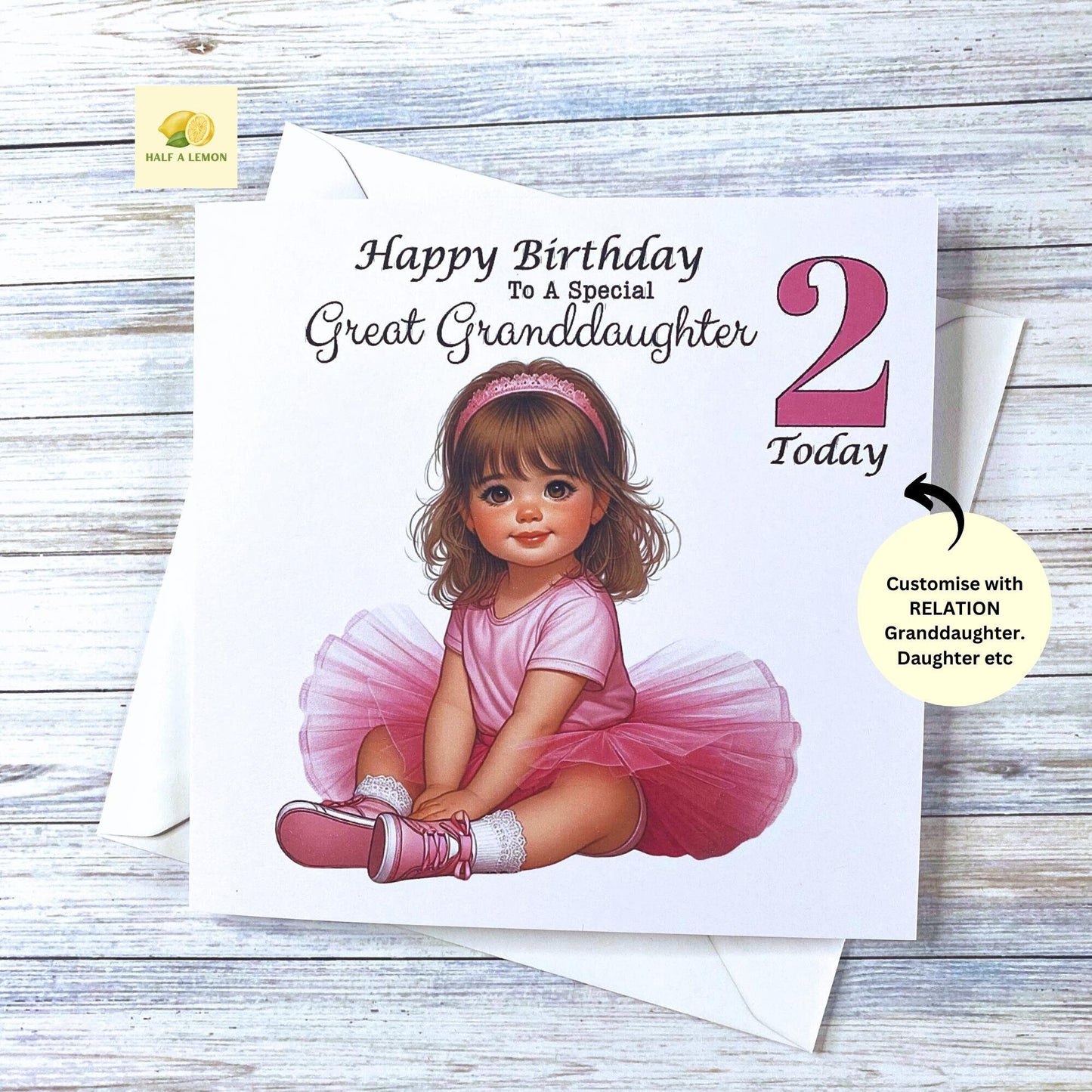 2nd Birthday card, for ANY Relation, Two Today, Great Granddaughter, Great Niece, God Daughter, Daughter, Granddaughter, gift, her, girl,