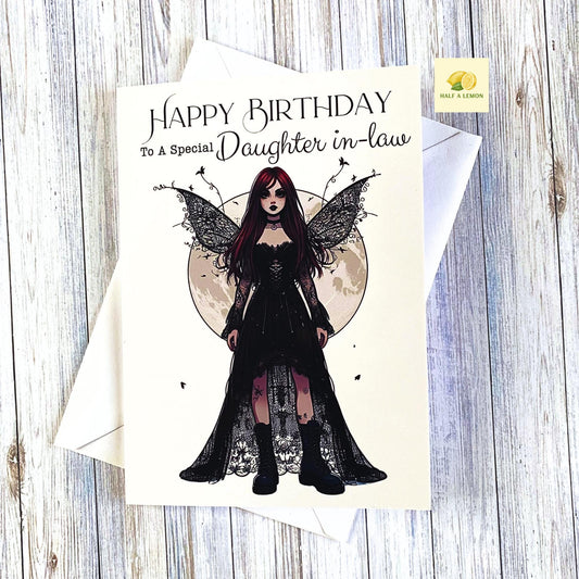 Birthday card, Daughter in-law birthday card, Goth Birthday card, Gothic Birthday card, Fairy Card, Daughter-in-law Card for her Birthday,