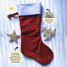 Load image into Gallery viewer, Christmas Stocking, Personalised Christmas Stockings, gift, Red Tartan Stocking, Size 45cm x 15cm Top to Toe, Fully Lined, Decor,
